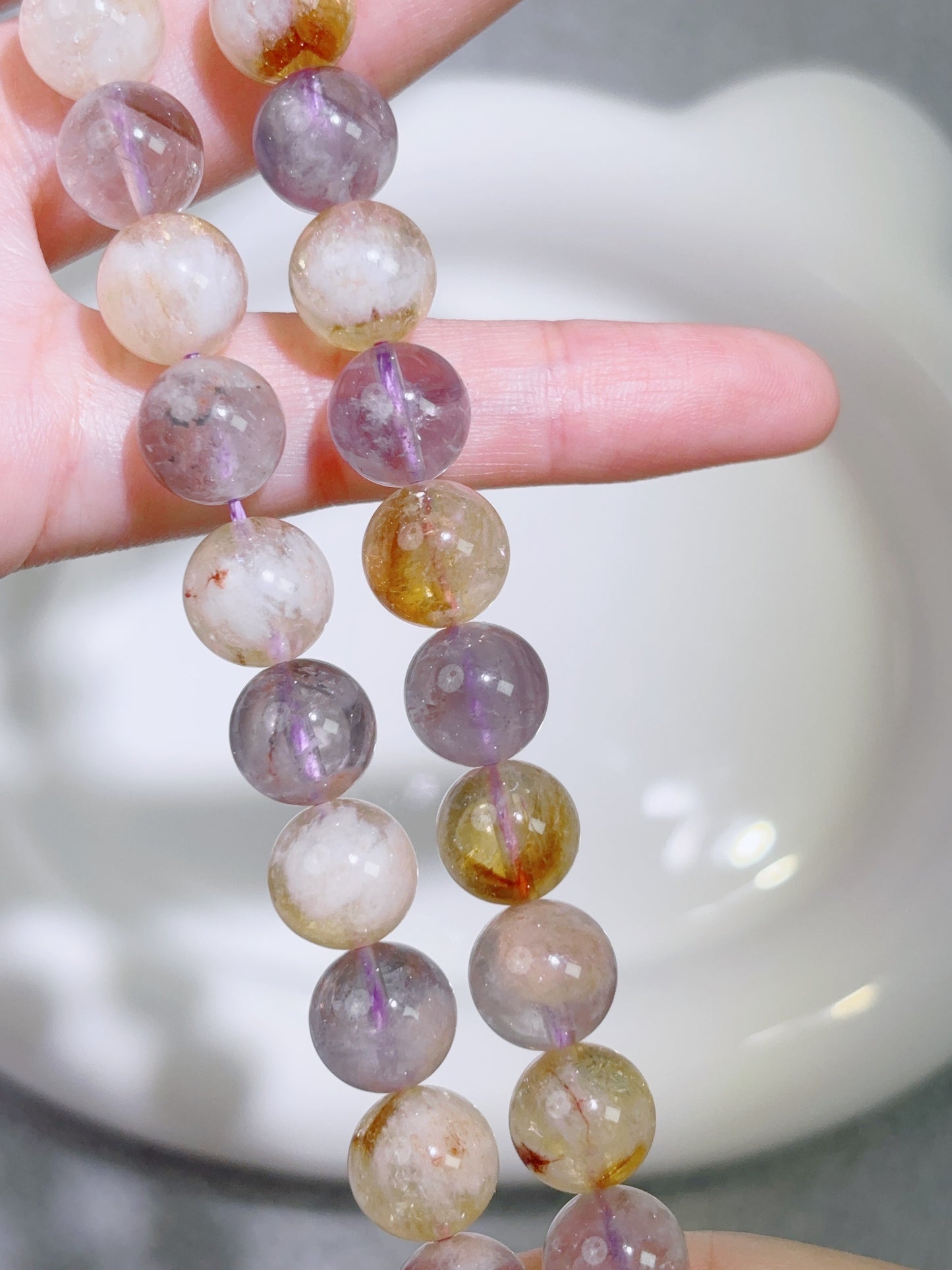 天然石連材-ビーズ-10 mm紫鈦晶/Citrine