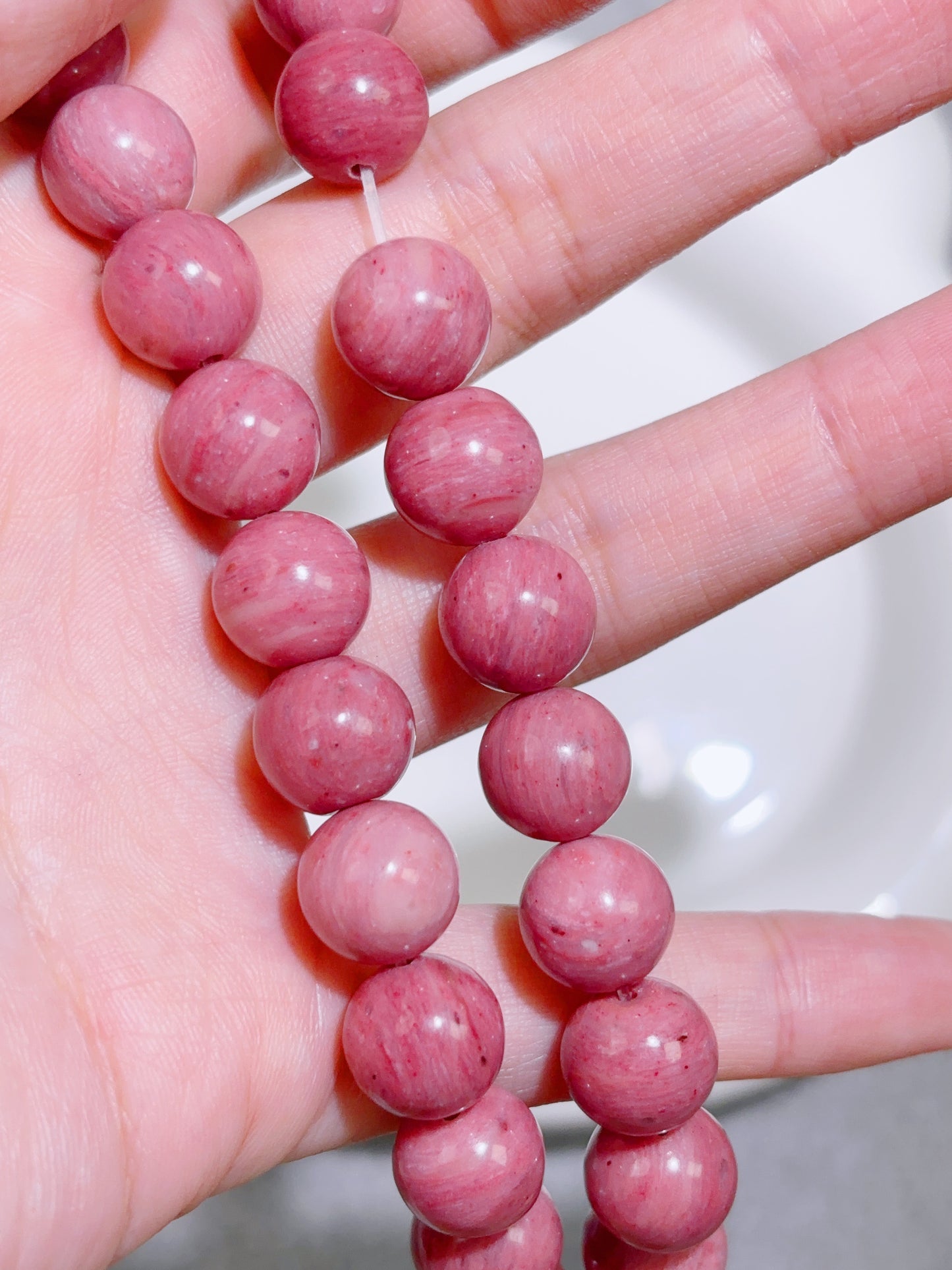 天然石連材-円珠-10 mm赤紋石/ロードクロサイト