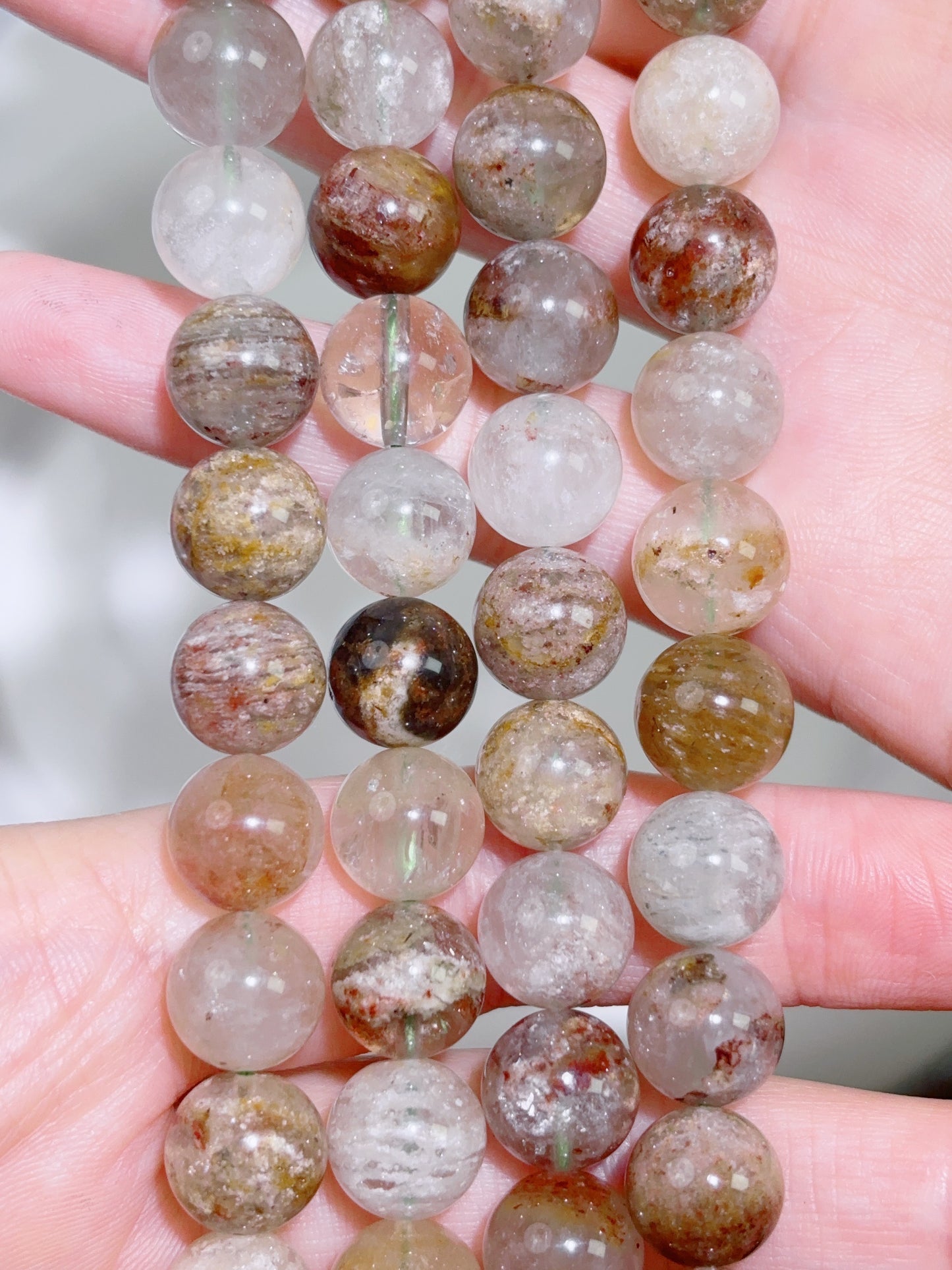 天然石連材-玉-10 mm千層幽霊