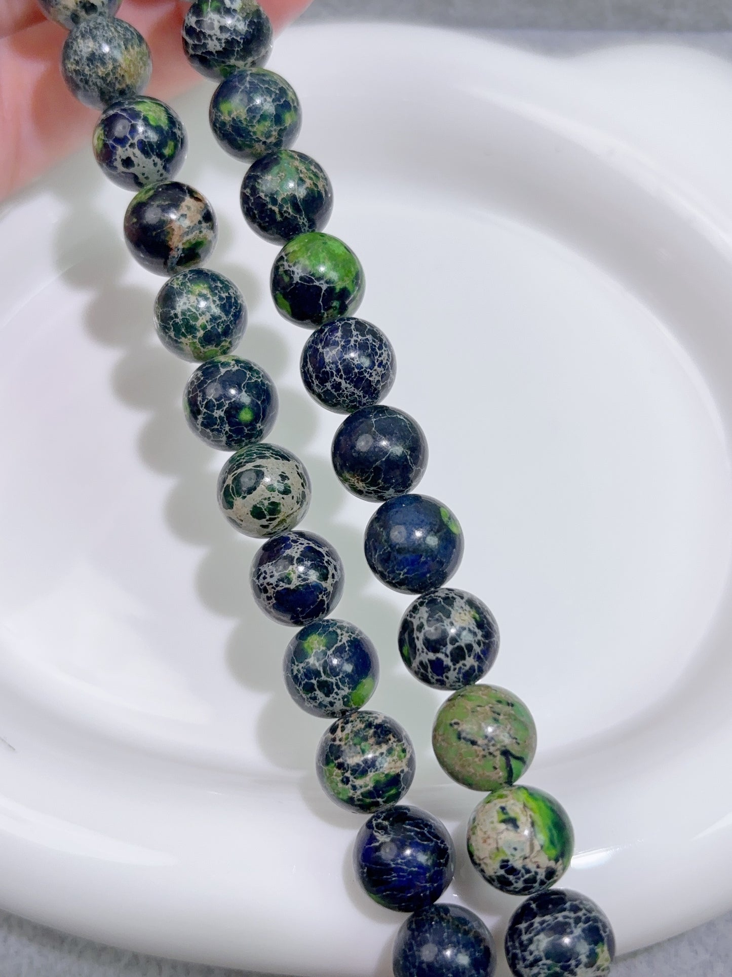 天然石連材--玉--10 mm帝皇石（最適化）青/紫/赤/茶緑 3 mmアマゾンビーズ