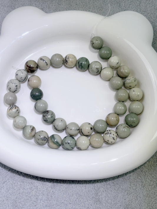 天然石連材-ビーズ-10 mm迎客松石