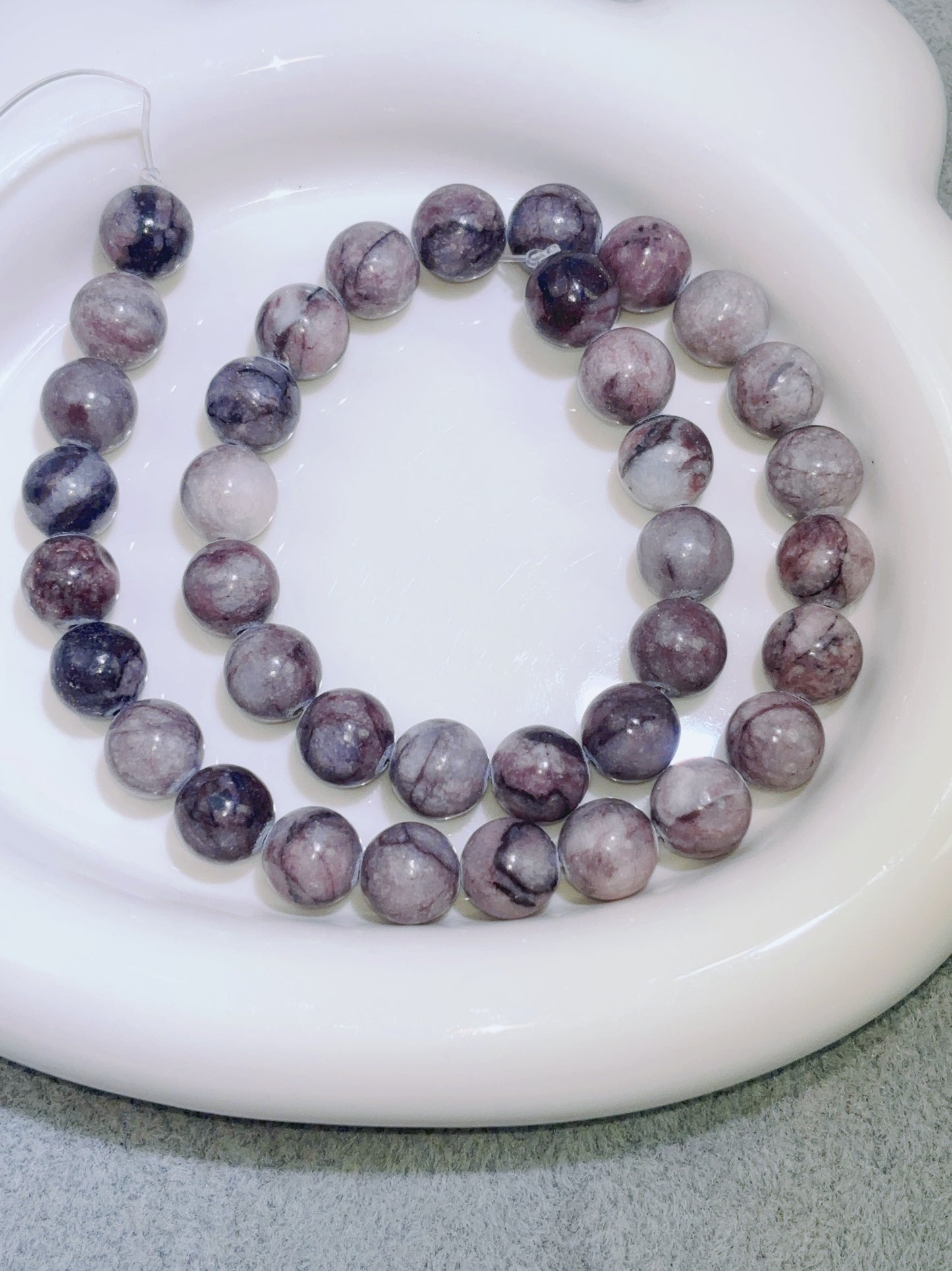 天然石連材--円珠-10 mm紫木紋石