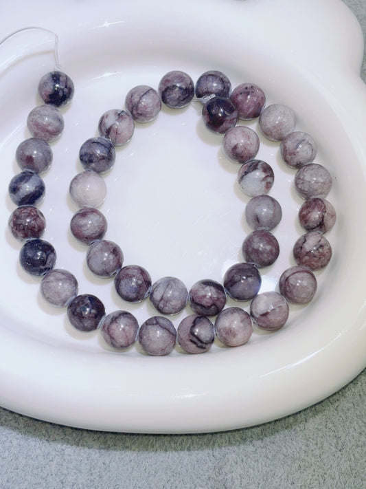 天然石連材--円珠-10 mm紫木紋石