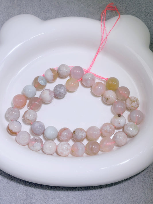 天然石連材-ビーズ-10 mm桜瑪瑙