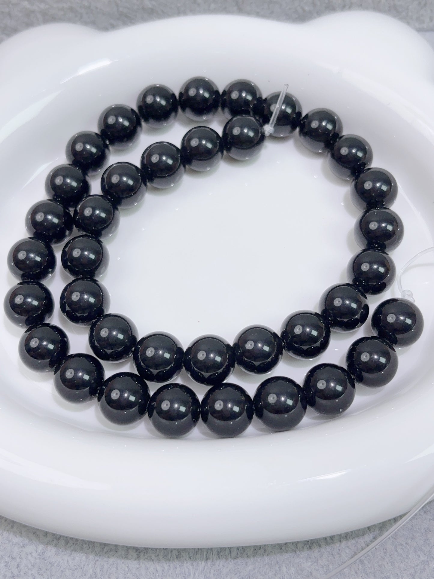 天然石連材-円珠-10 mm黒曜石