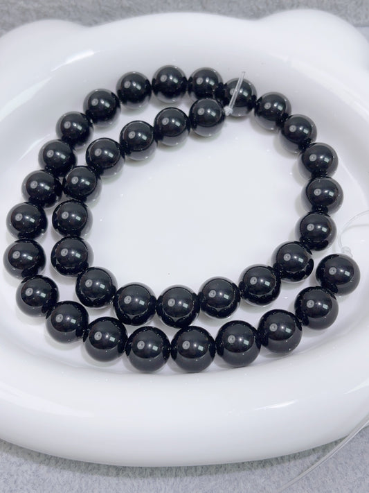 天然石連材-円珠-10 mm黒曜石