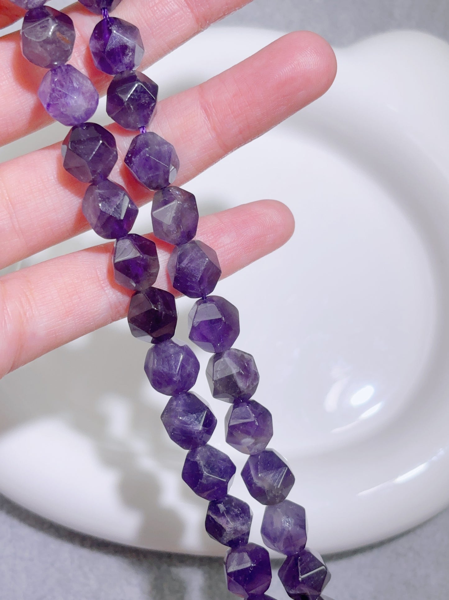 天然石連材-多面ビーズ-8 x 10 mm紫水晶