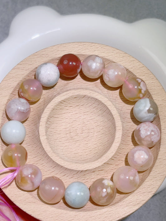 天然石手串シリーズ-ビーズ-11.8 mm桜瑪瑙2号