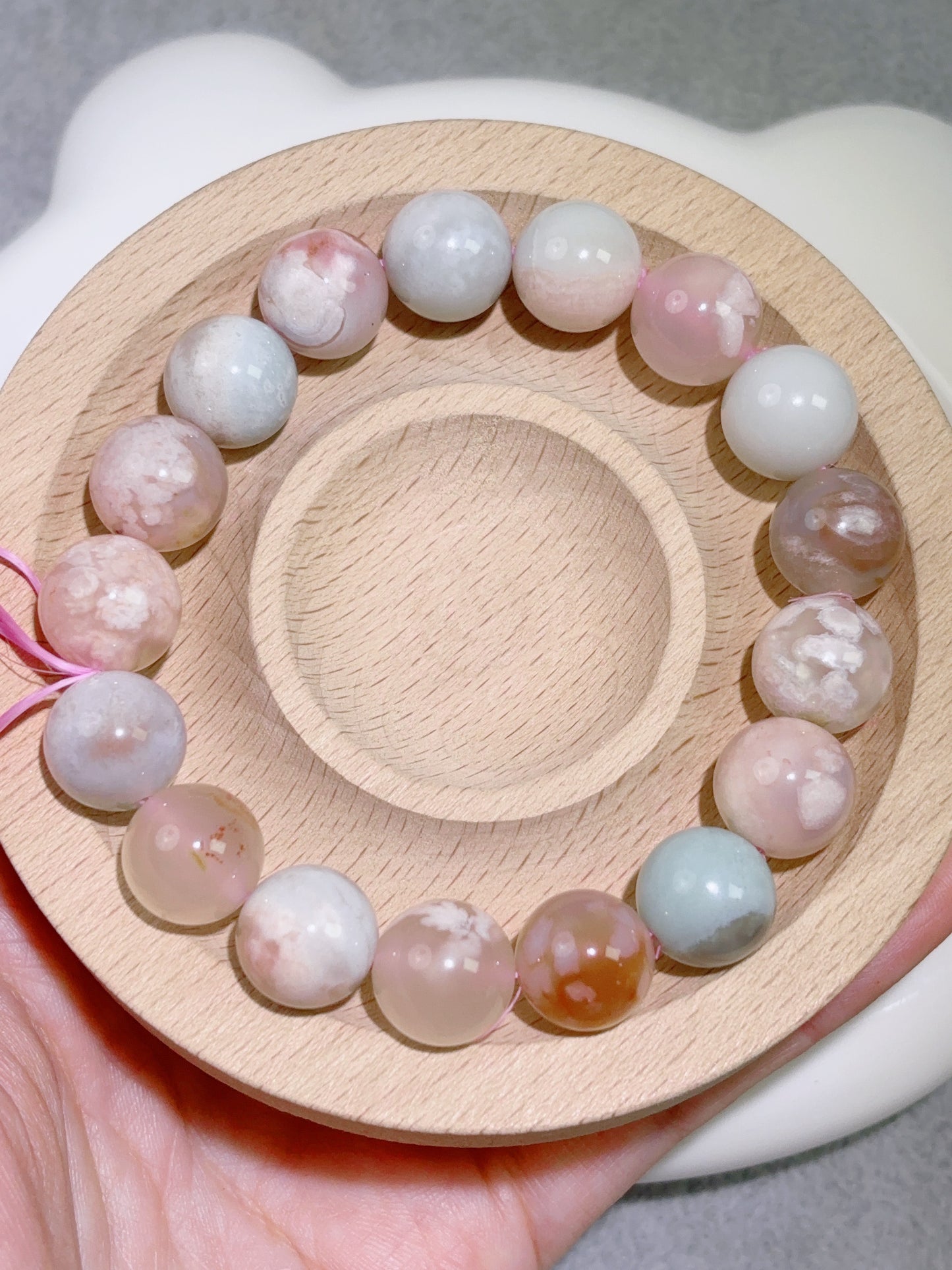 天然石手串シリーズ-ビーズ-11.8 mm桜瑪瑙1号