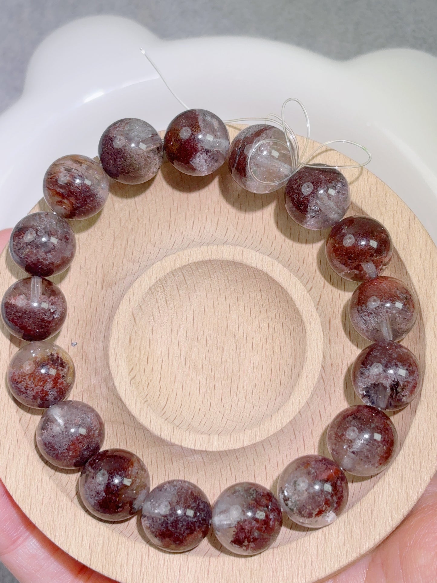 天然石手串シリーズ-円珠-12.8 mm赤皮半鉢幽霊