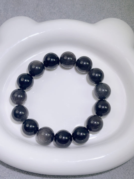 天然石手串シリーズ-円珠-14 mm銀曜石