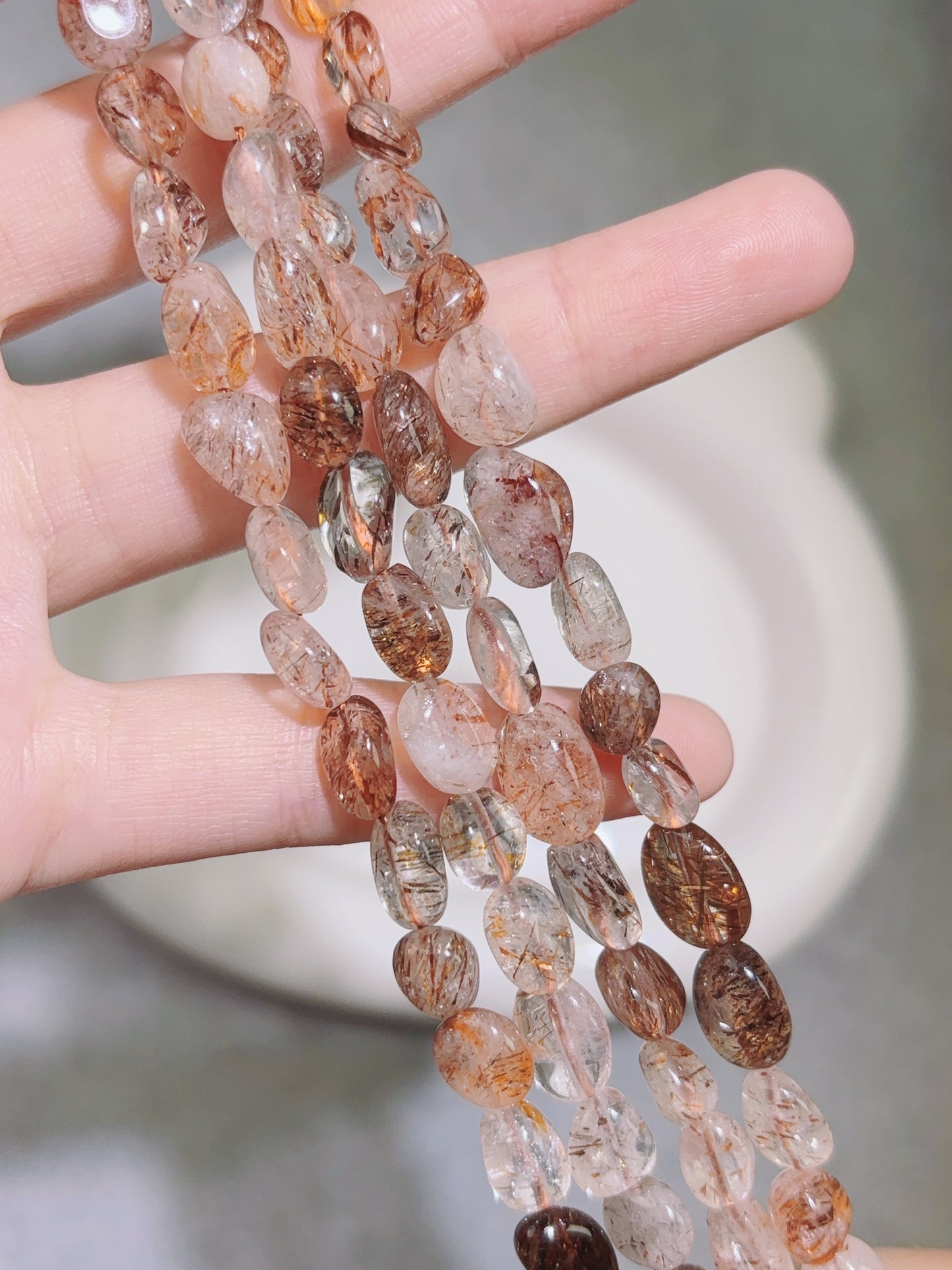 天然石連材-糖豆-7-9 mm黒金超七