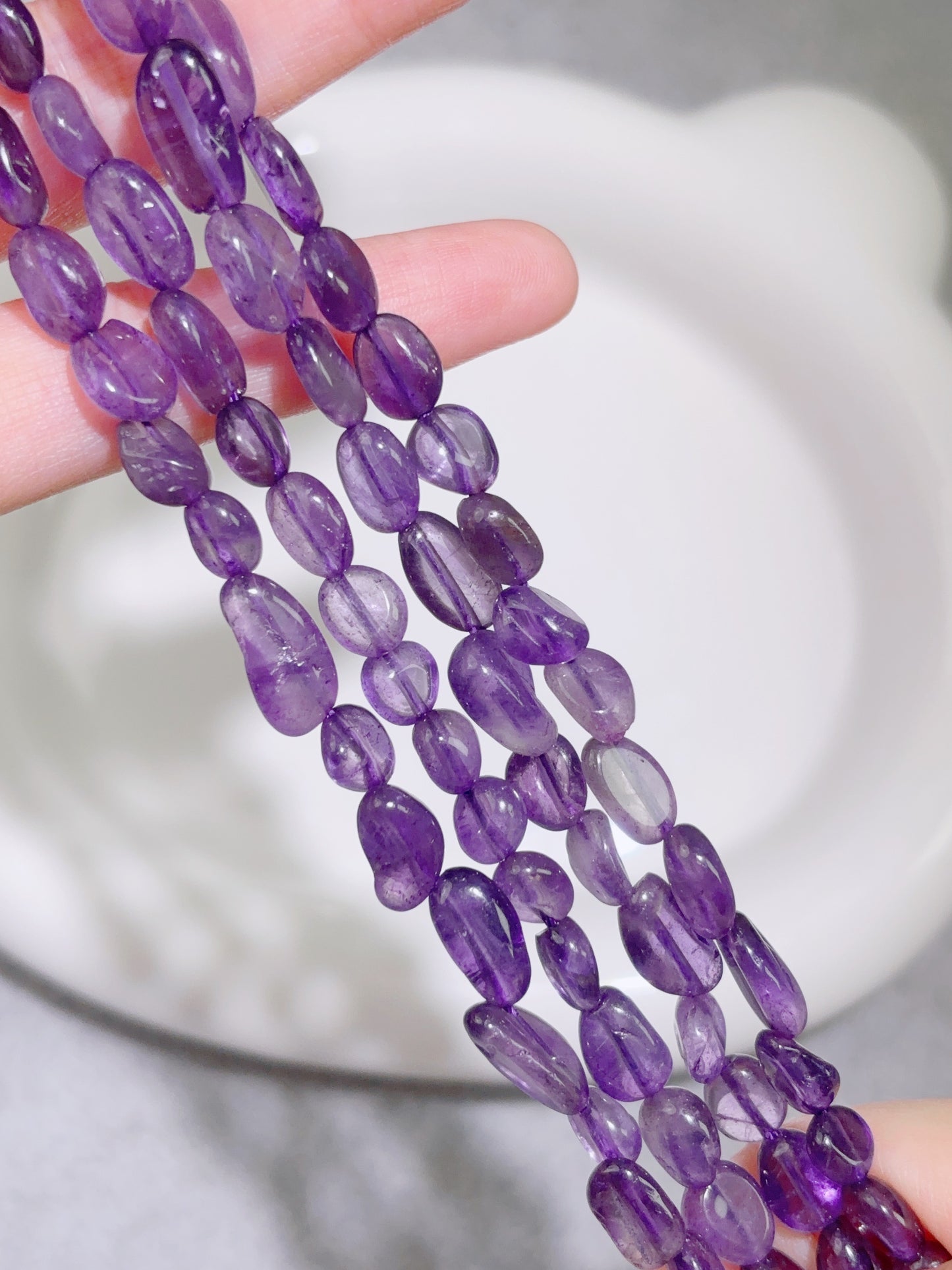 天然石連材-糖豆-7-9 mm濃色紫水晶