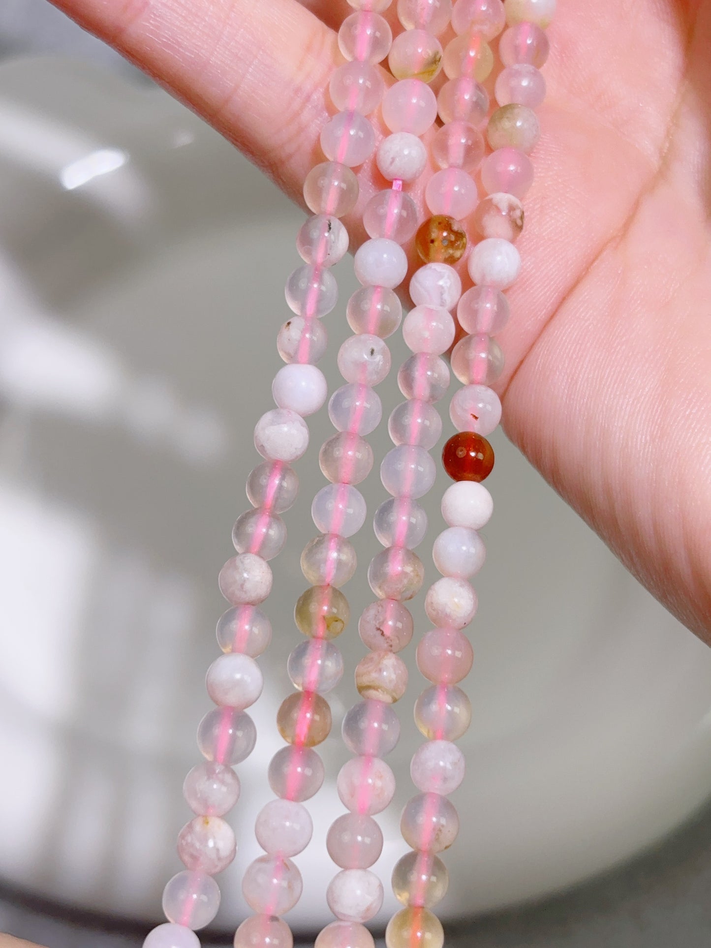 天然石連材-ビーズ-4.5 mm桜瑪瑙