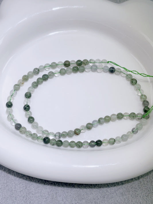 天然石連材-円珠-4 mm緑髪晶緑ルチル