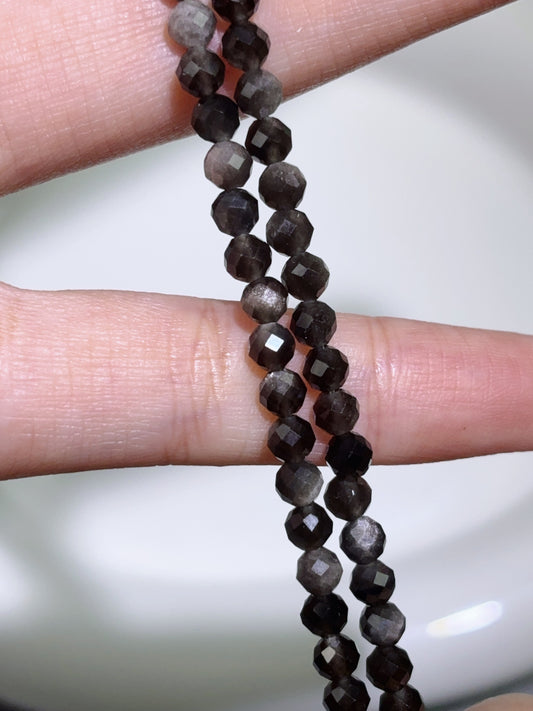 天然石連材-多面-3.7 mm銀曜石