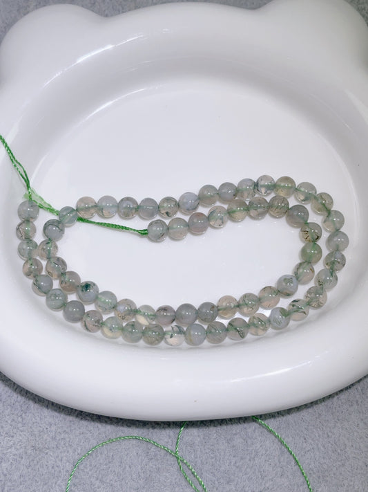 天然石連材-ビーズ-6 mm水草瑪瑙