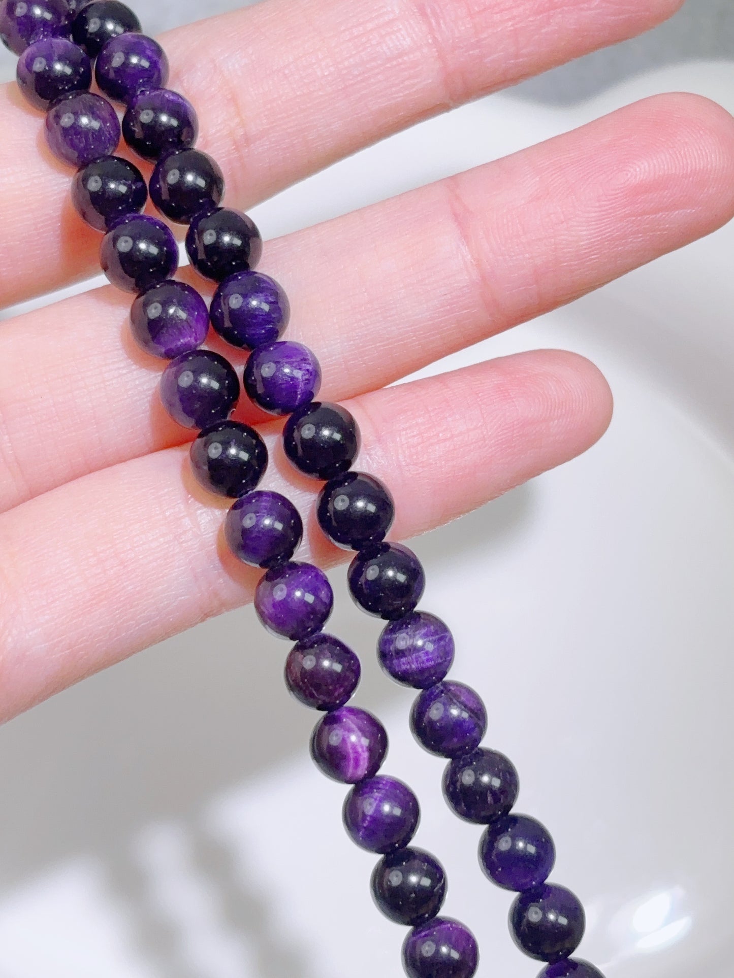 天然石連材-ビーズ-6 mm紫色タイガーアイ