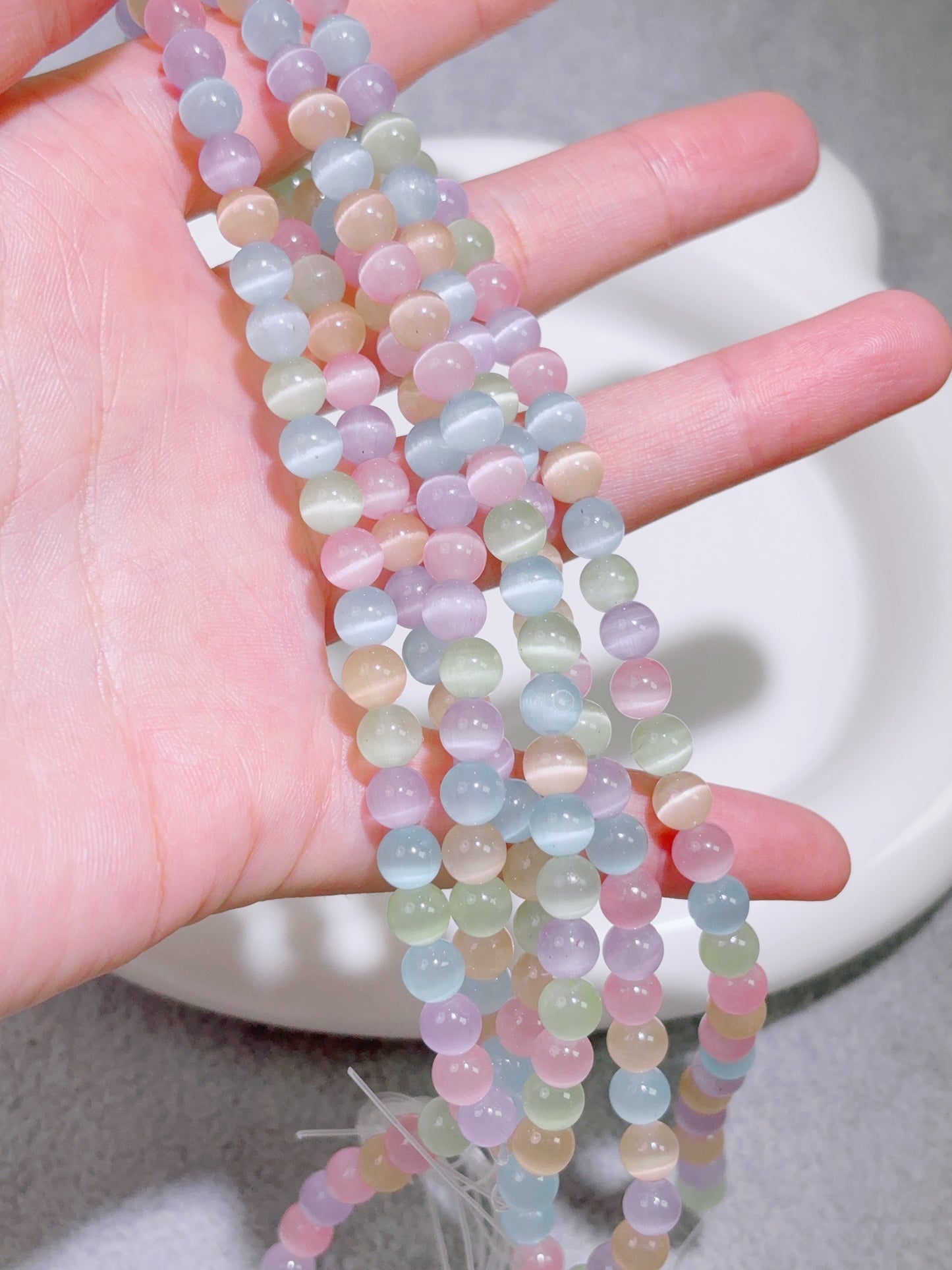 天然石連材-多面-6mm天然石キャッツアイ