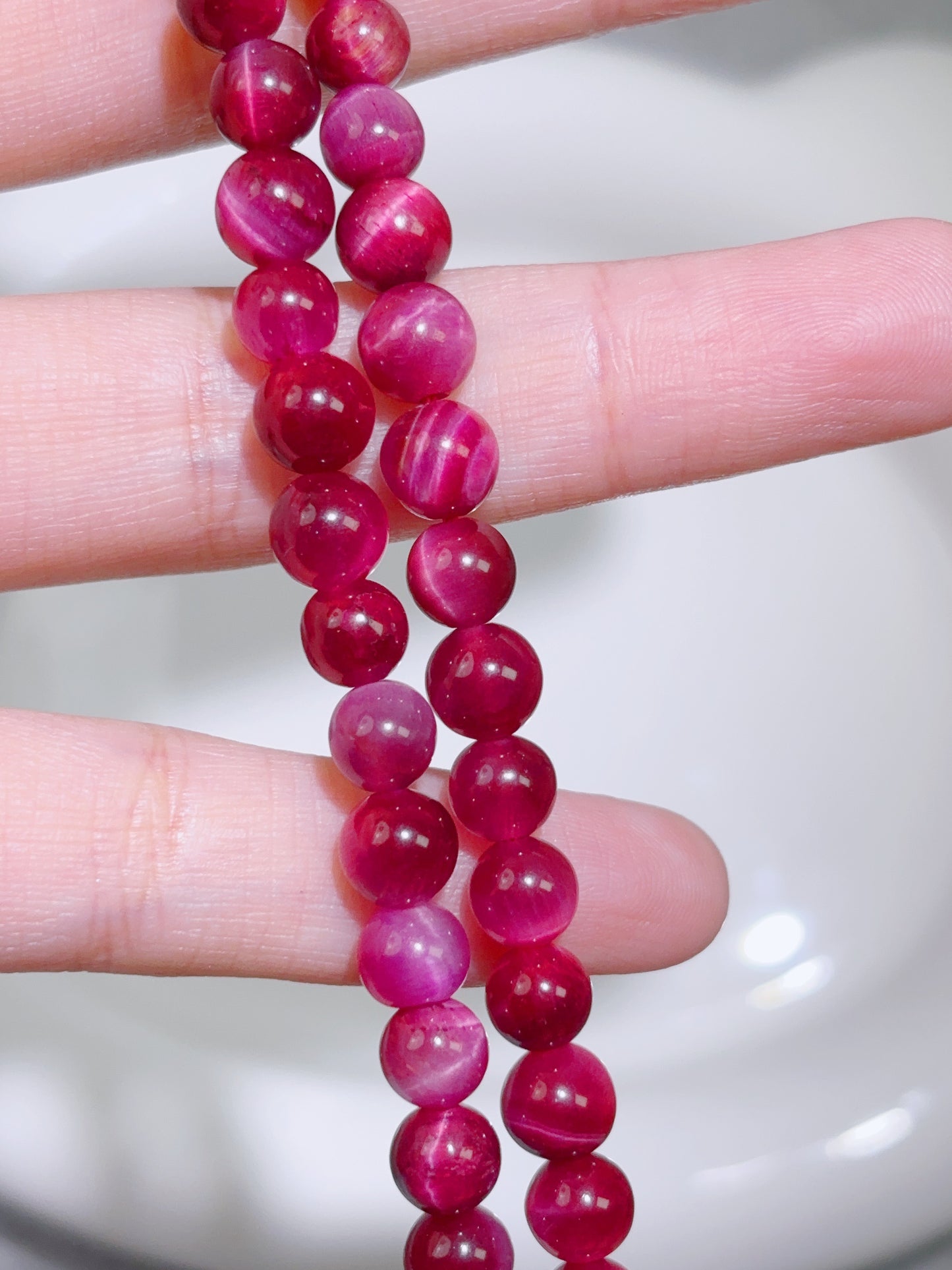 天然石連材-ビーズ-6 mmバービーピンク虎眼石