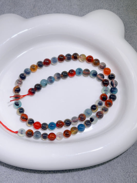 天然石連材-ビーズ-6 mmカラー糖心瑪瑙（トウシンメノウ）