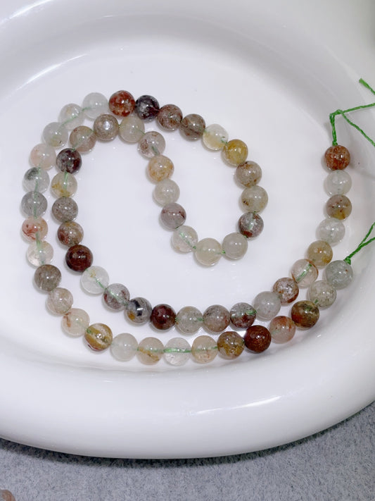 天然石連材-ビーズ-6 mm千層幽霊