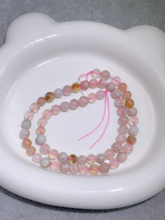 天然石連材-ビーズ-6.6 mm桜瑪瑙