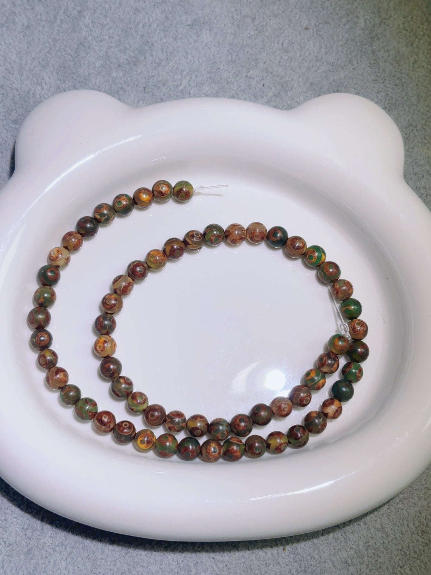 天然石連材-ビーズ-6 mm茶緑瑪瑙