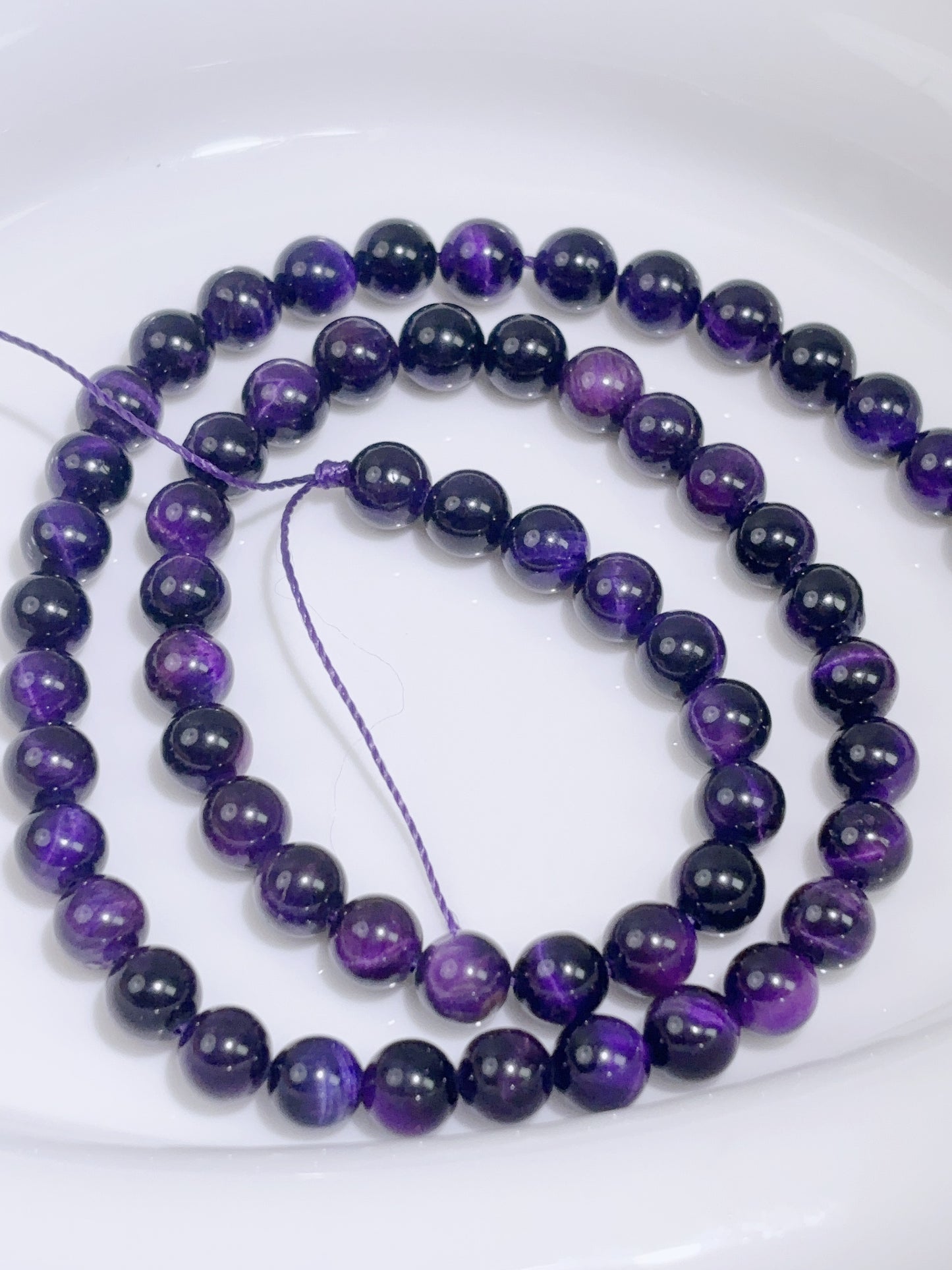 天然石連材-ビーズ-6 mm紫色タイガーアイ