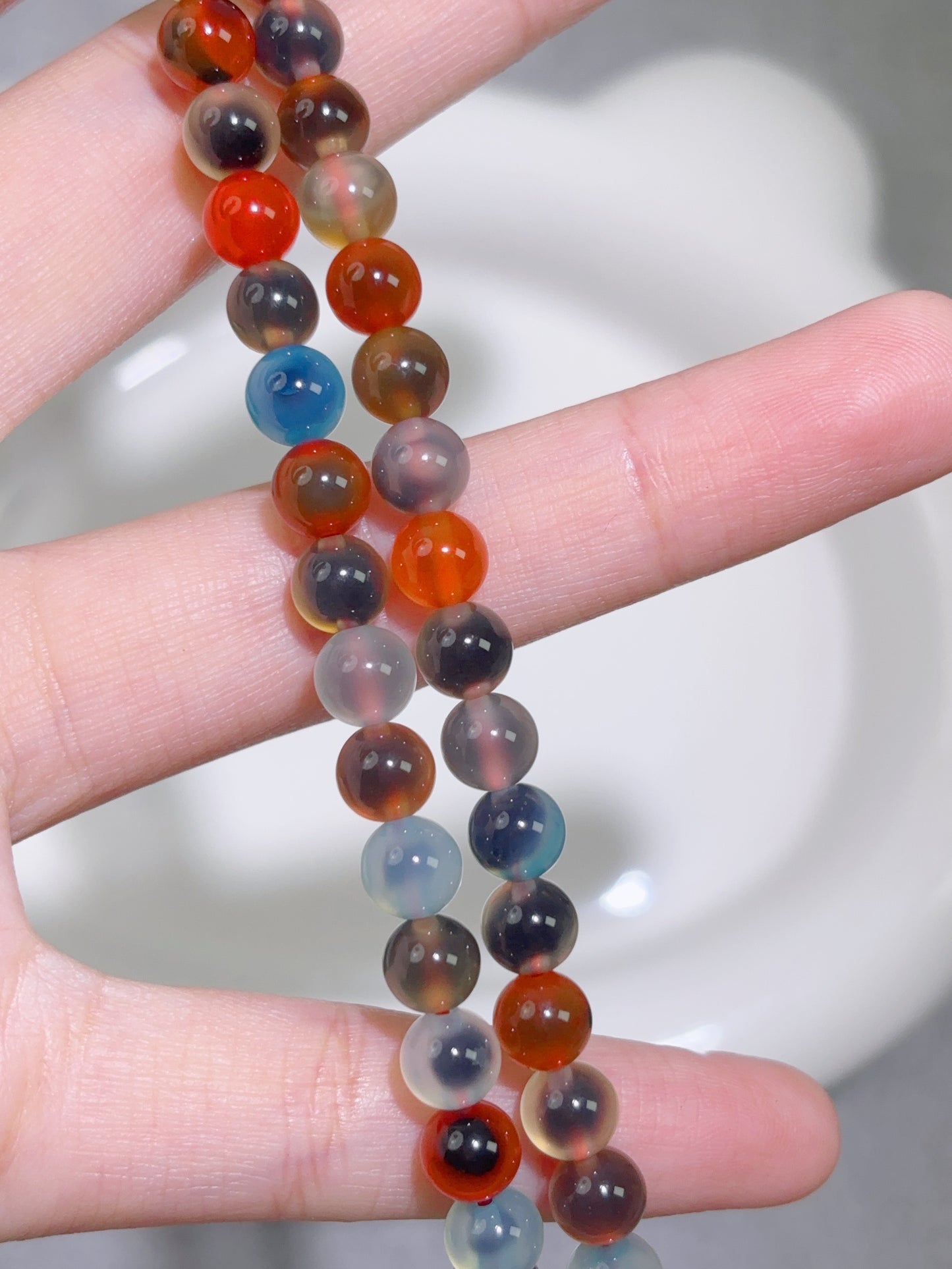 天然石連材-ビーズ-6 mmカラー糖心瑪瑙（トウシンメノウ）