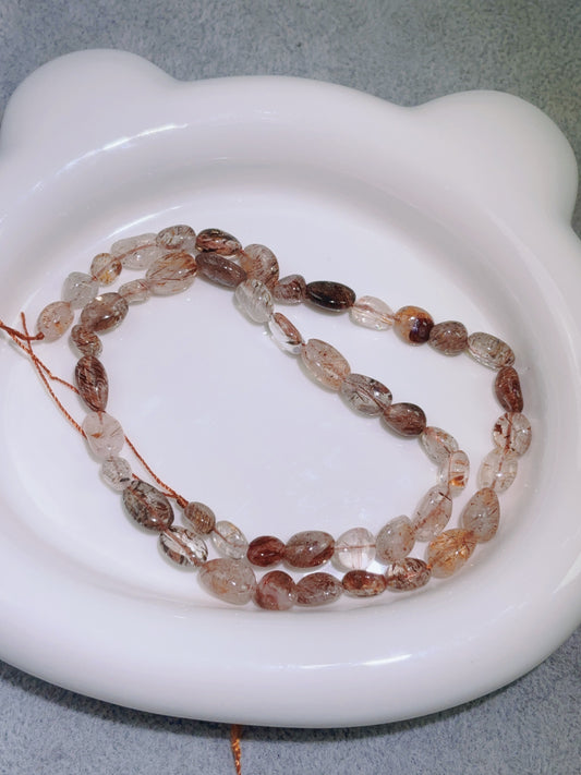 天然石連材-糖豆-7-9 mm黒金超七