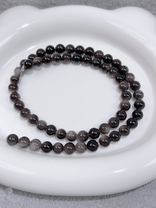 天然石連材-円珠-8 mm銀曜石