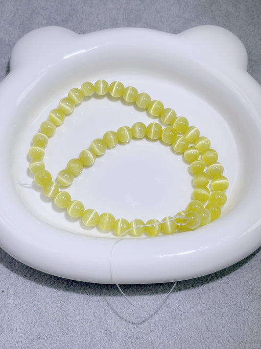 天然石連材-ビーズ-8 mmイエローキャッツアイ