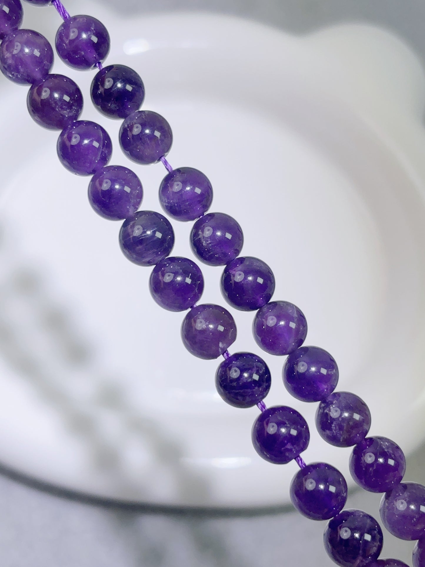 天然石連材-ビーズ-8 mm紫水（深く透過）