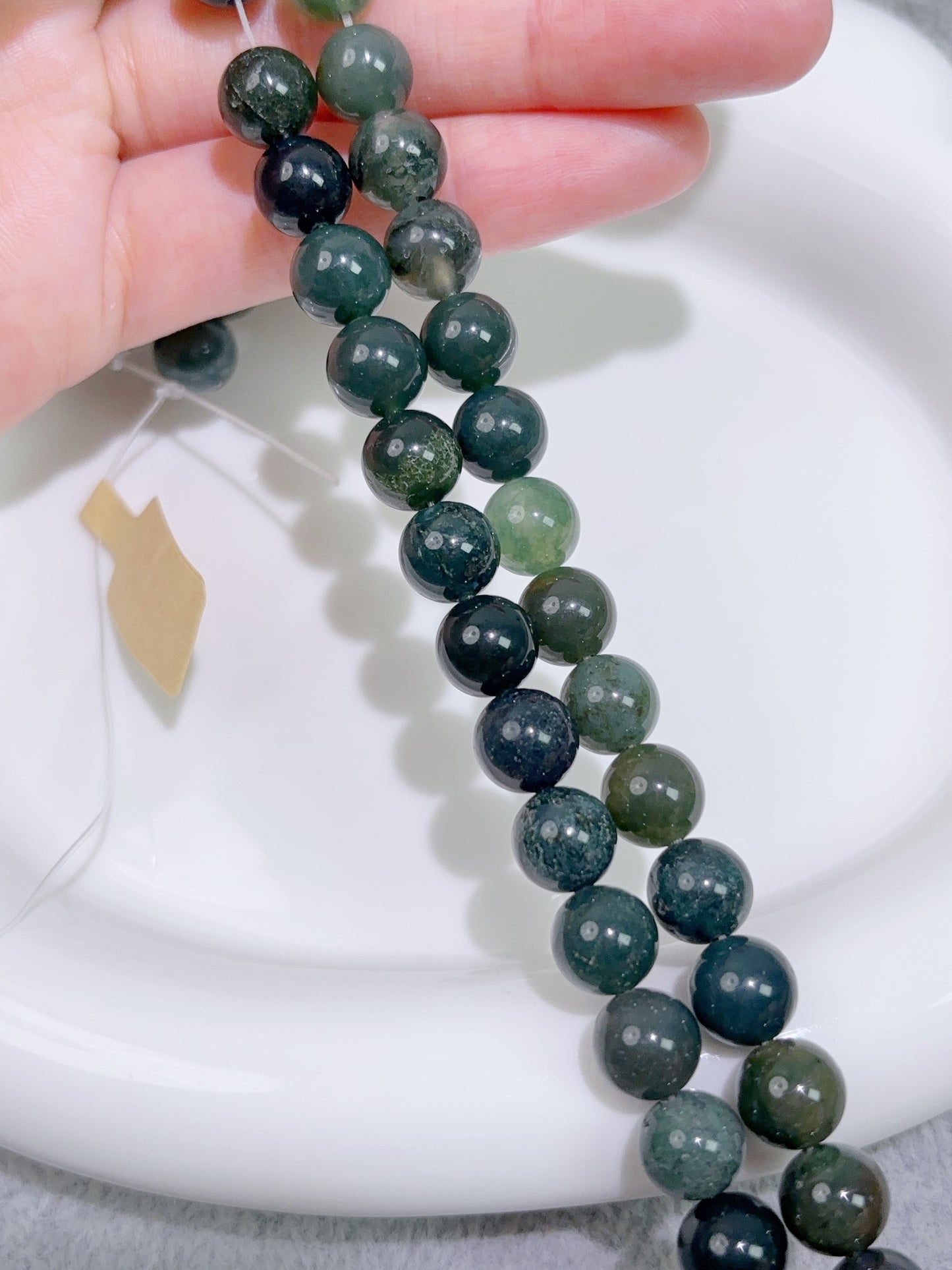 天然石連材-ビーズ-8 mm水草瑪瑙/moss agate