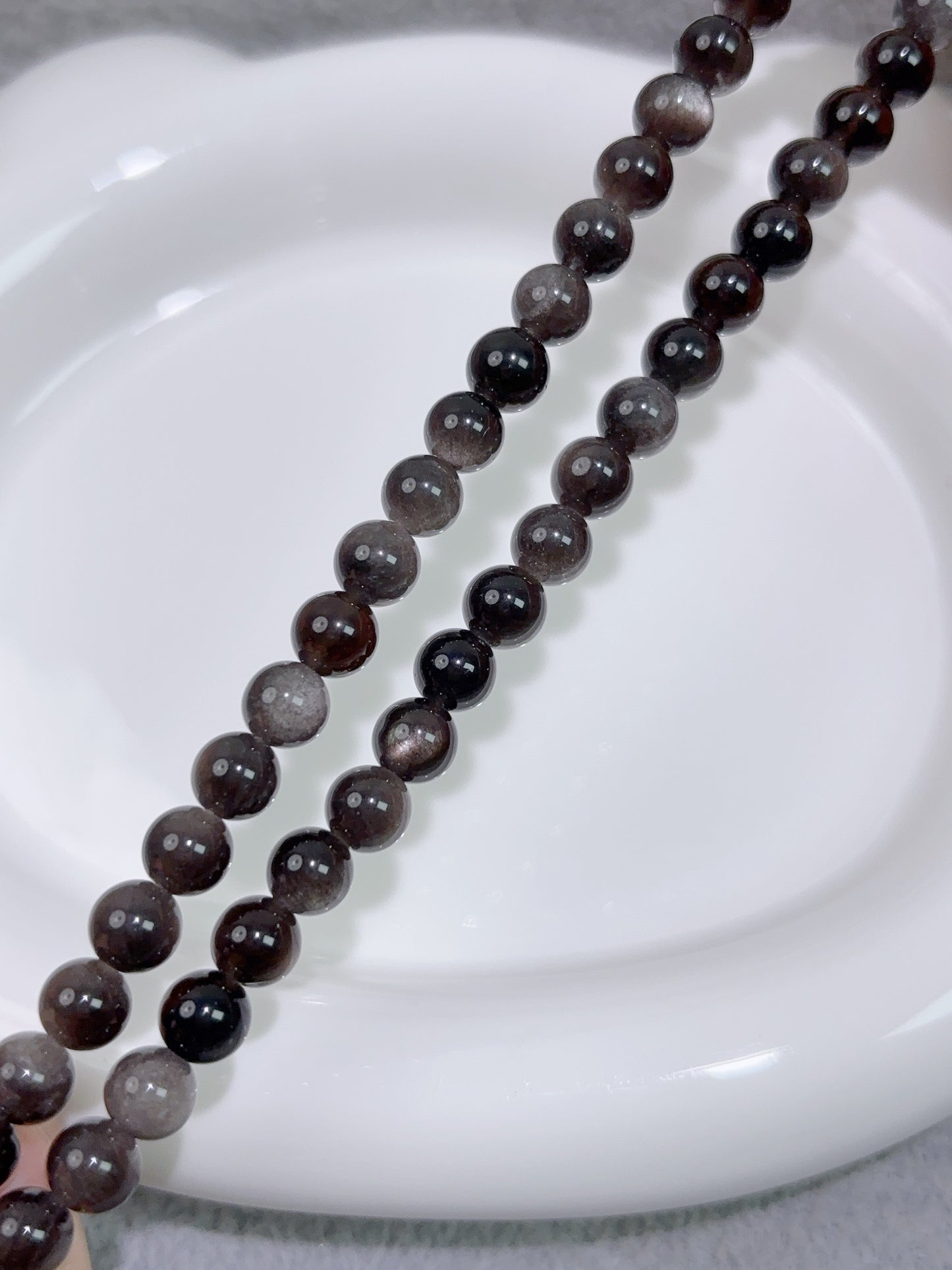 天然石連材--円珠--6 mm銀曜石