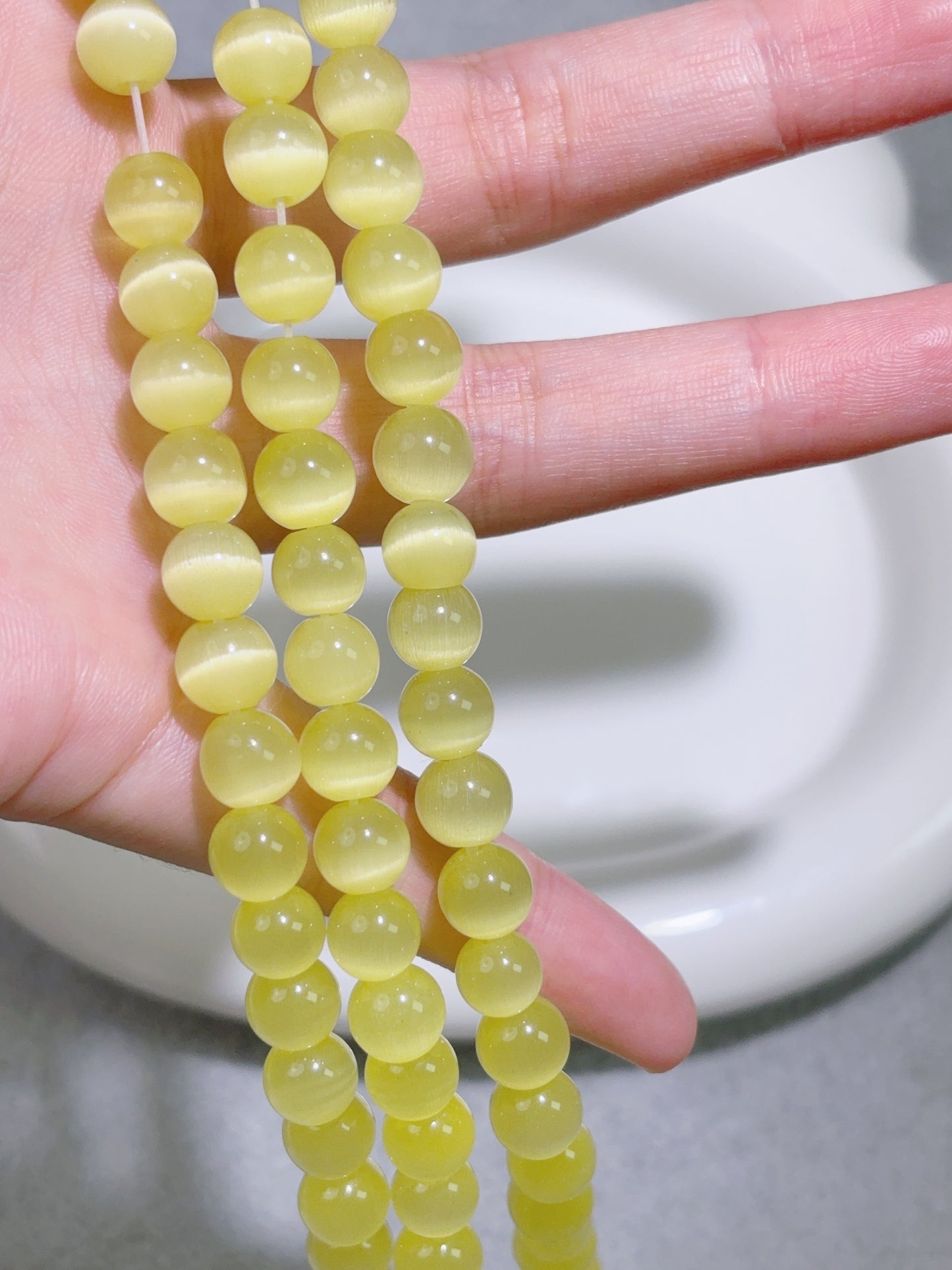 天然石連材-ビーズ-8 mmイエローキャッツアイ