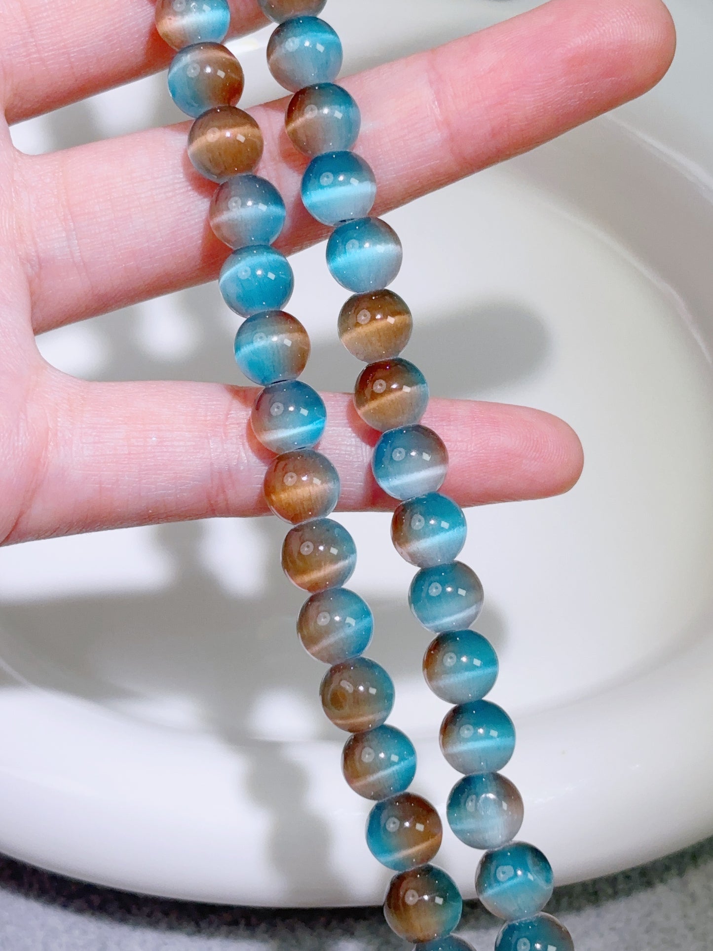 天然石連材-円珠-8 mm敦煌猫眼石