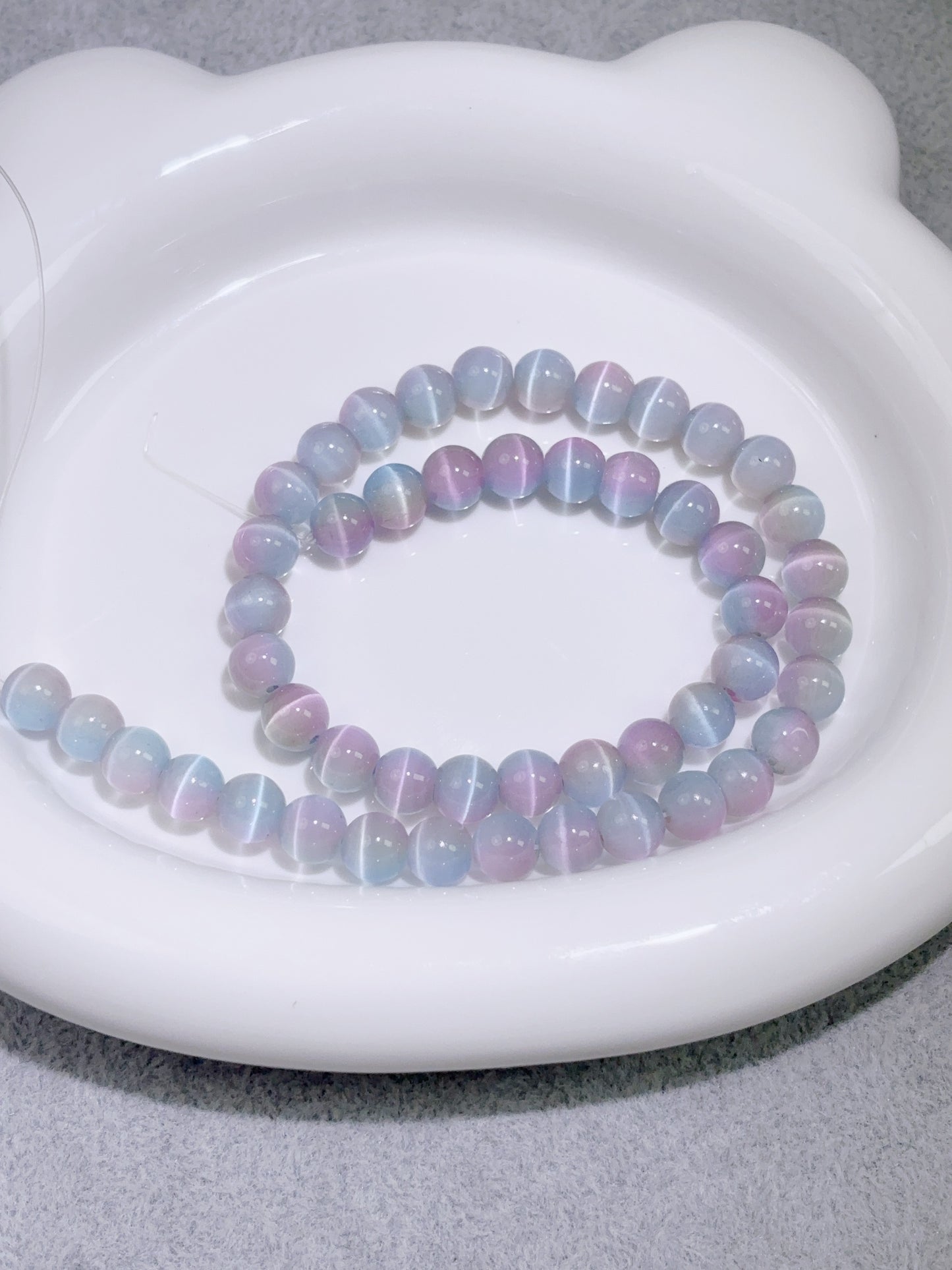 天然石連材-ビーズ-8 mm青黄青キャッツアイ