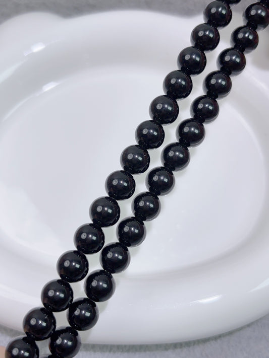 天然石连材--圆珠--8mm黑曜石