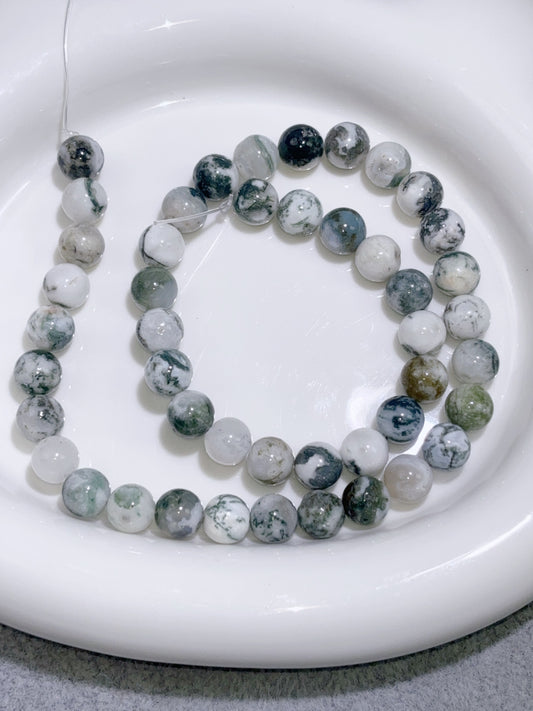 天然石連材-ビーズ-8 mm木紋石