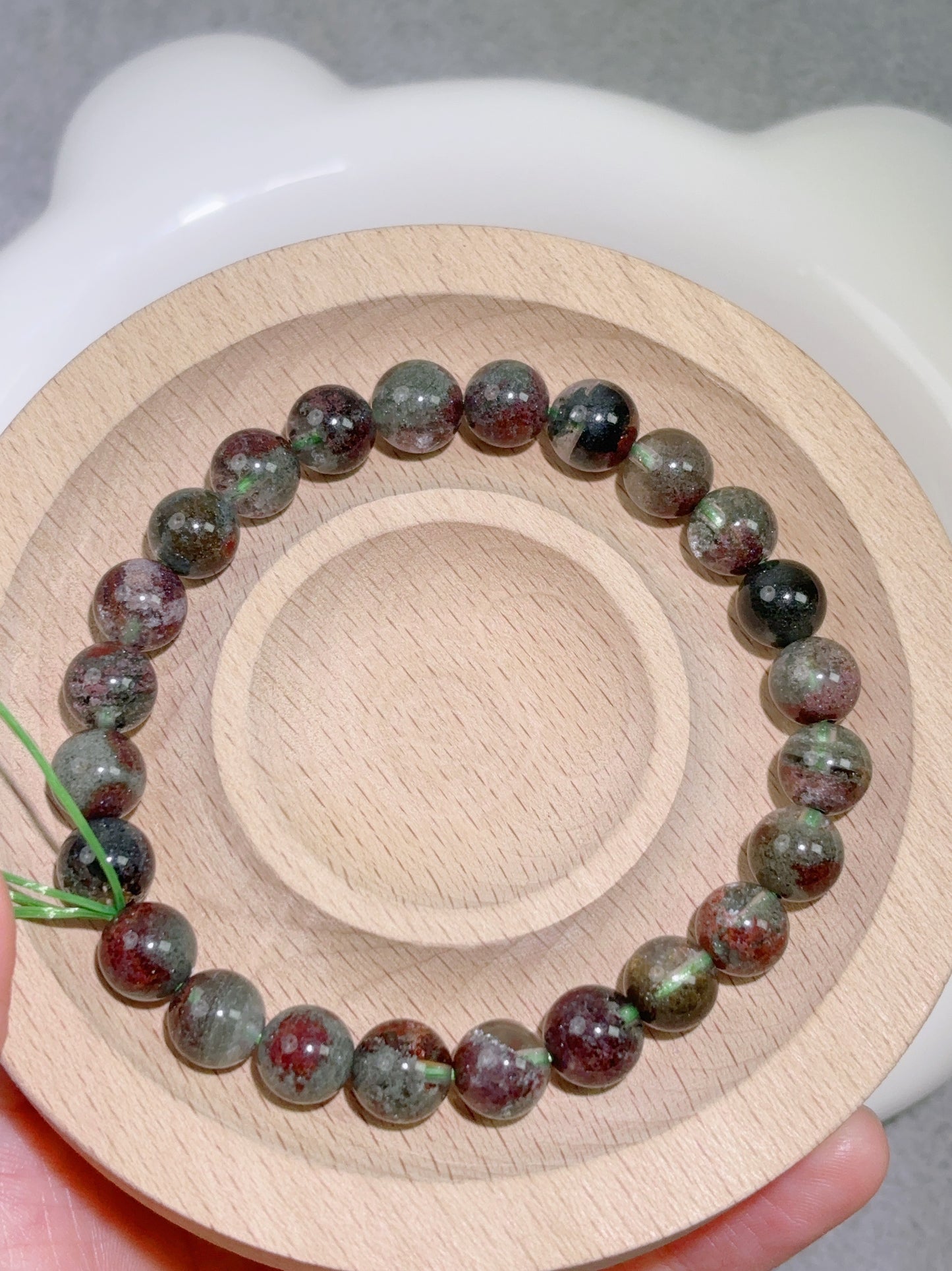 天然石手串シリーズ-ビーズ-8 mm紅緑幽霊/ファントムクォーツ