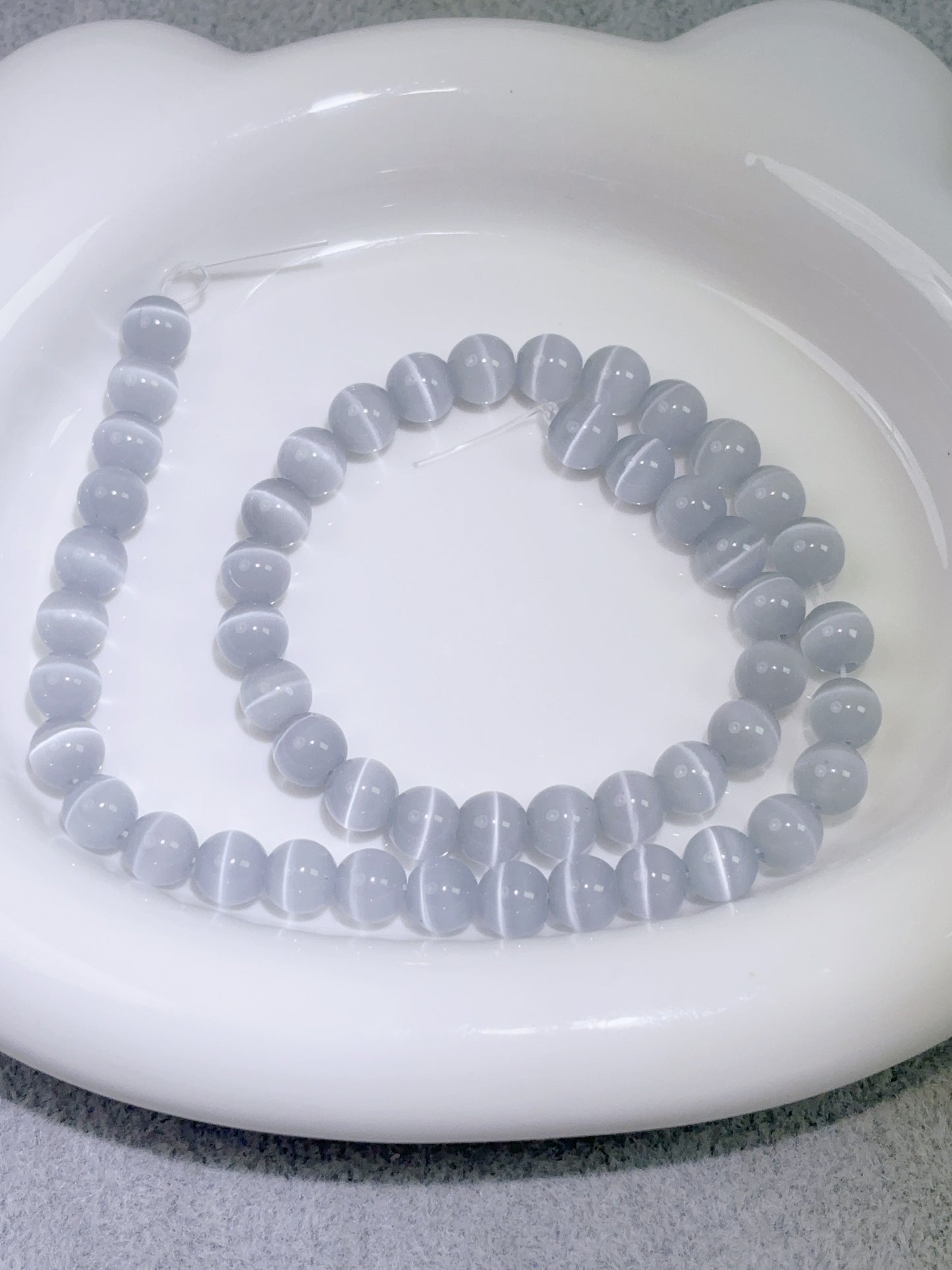 天然石連材-ビーズ-8 mmシルバーキャッツアイ