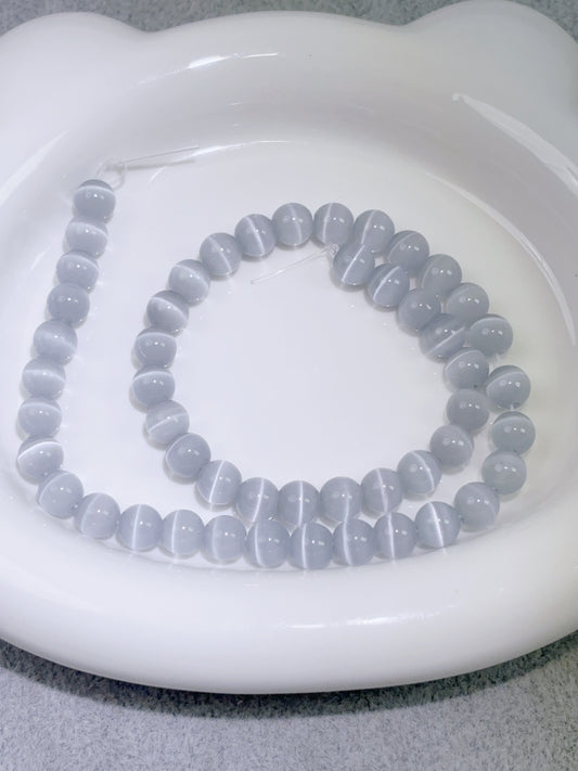 天然石連材-ビーズ-8 mmシルバーキャッツアイ