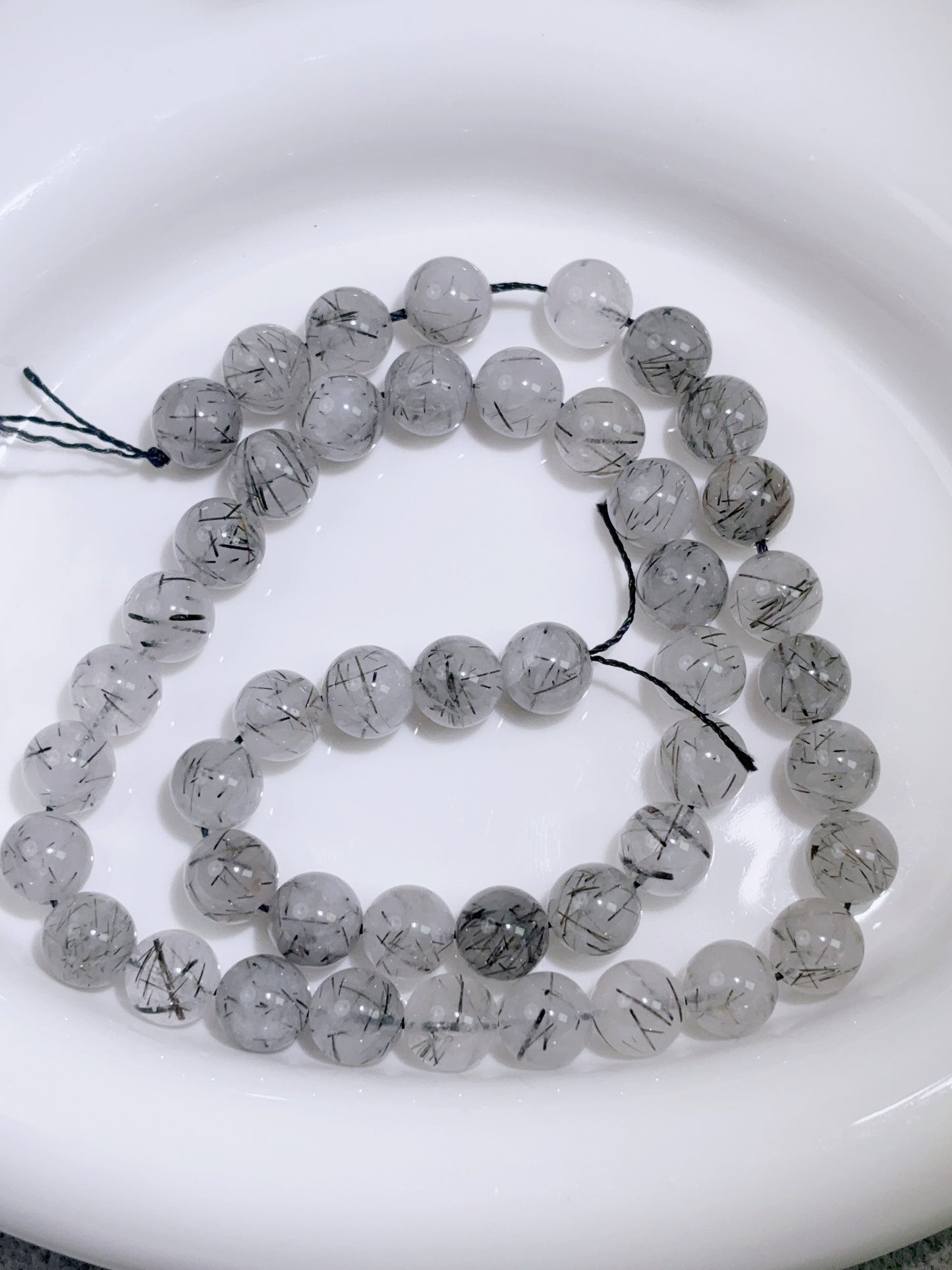 天然石連材-ビーズ-8 mm黒髪晶